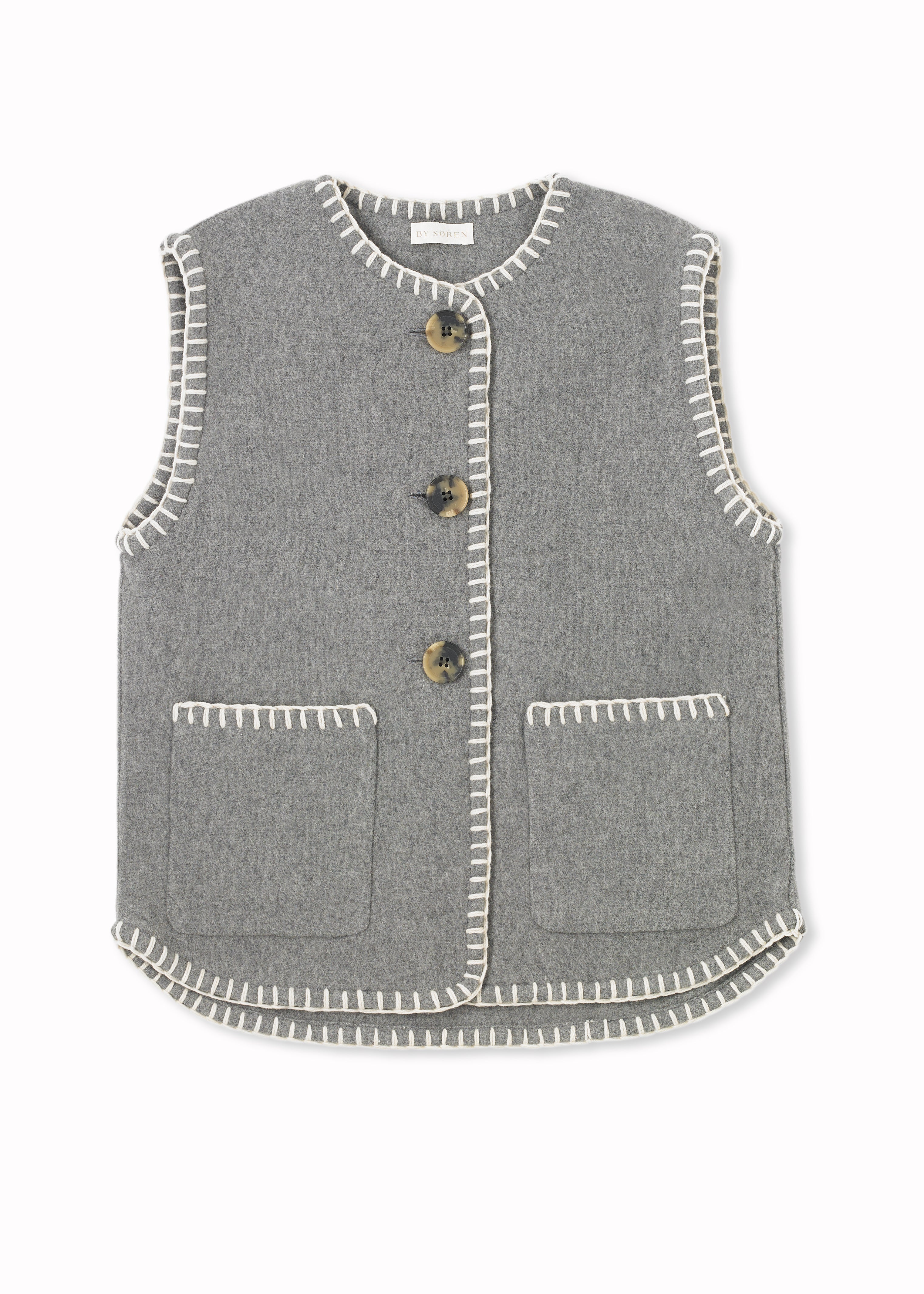 Frida Gilet - Grey Blanket Stitch