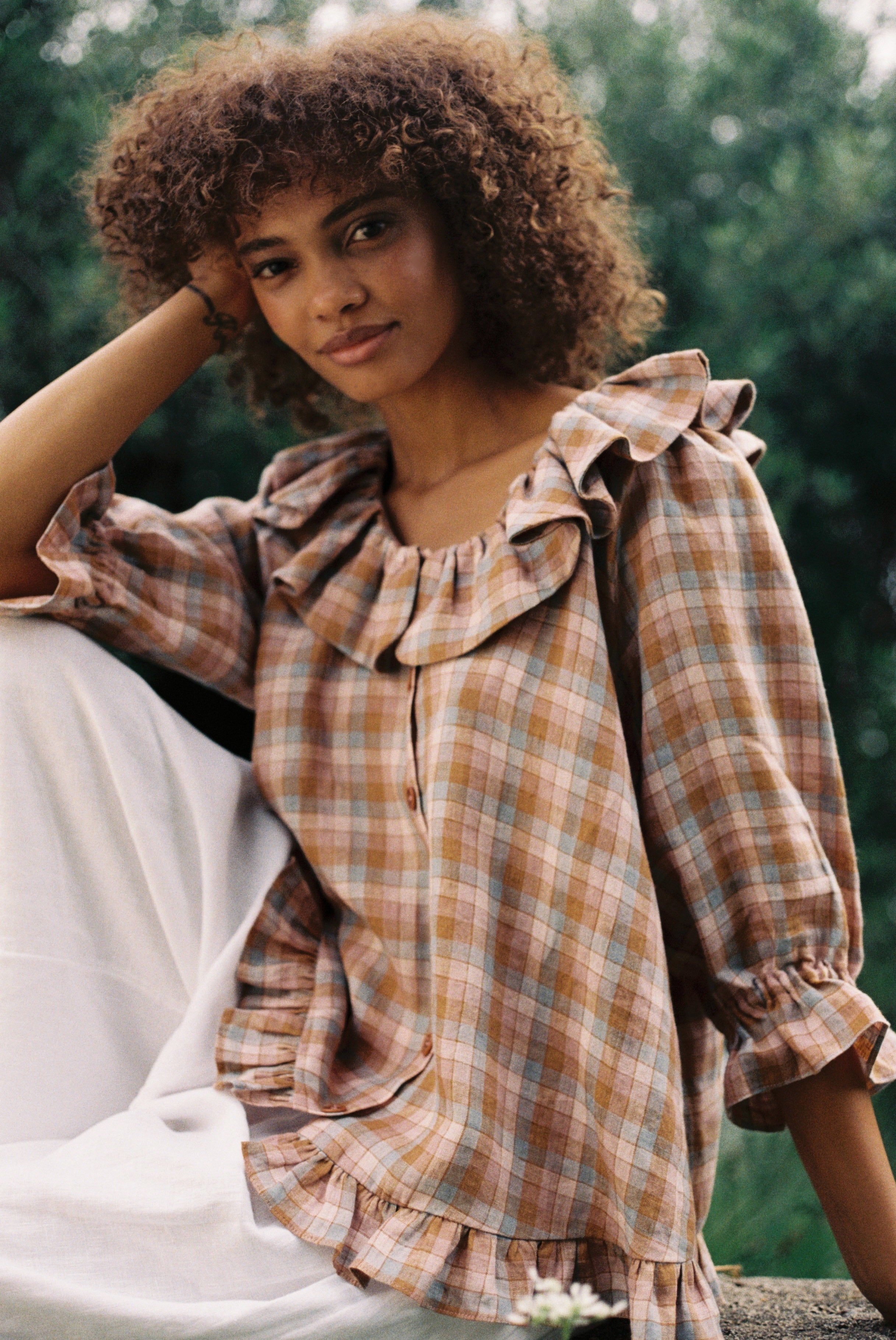 Lena Frill Blouse - Pink Check