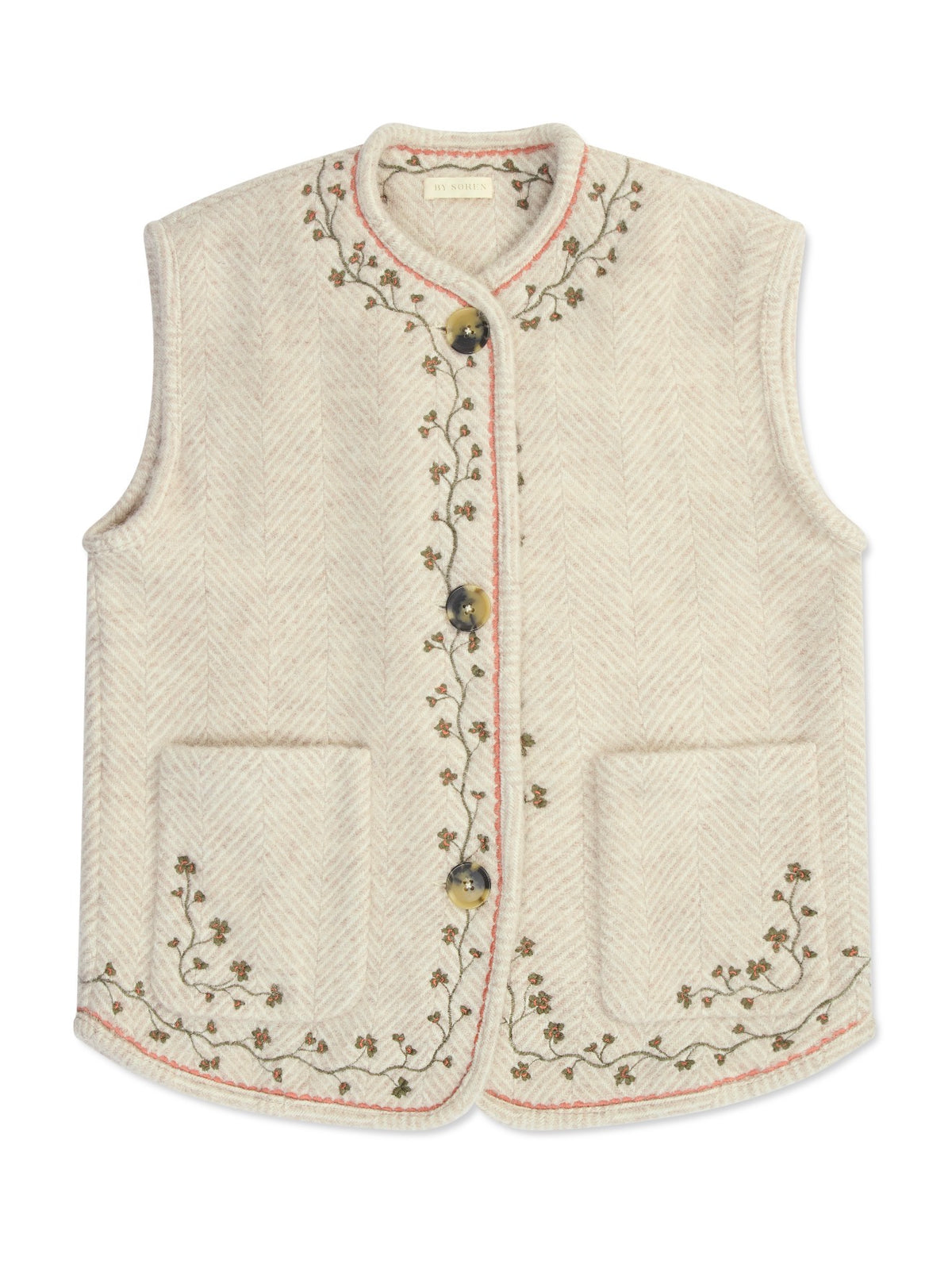 Frida Gilet - Oat Embroidered Clover