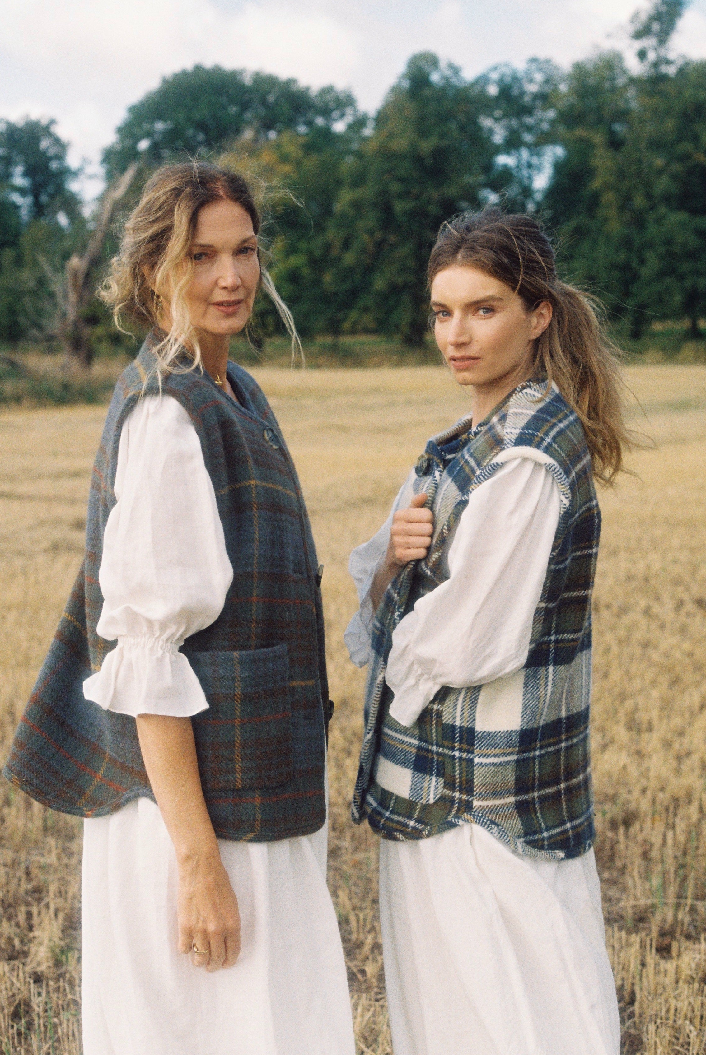 Pure Wool Gilet in Navy & Cream Check