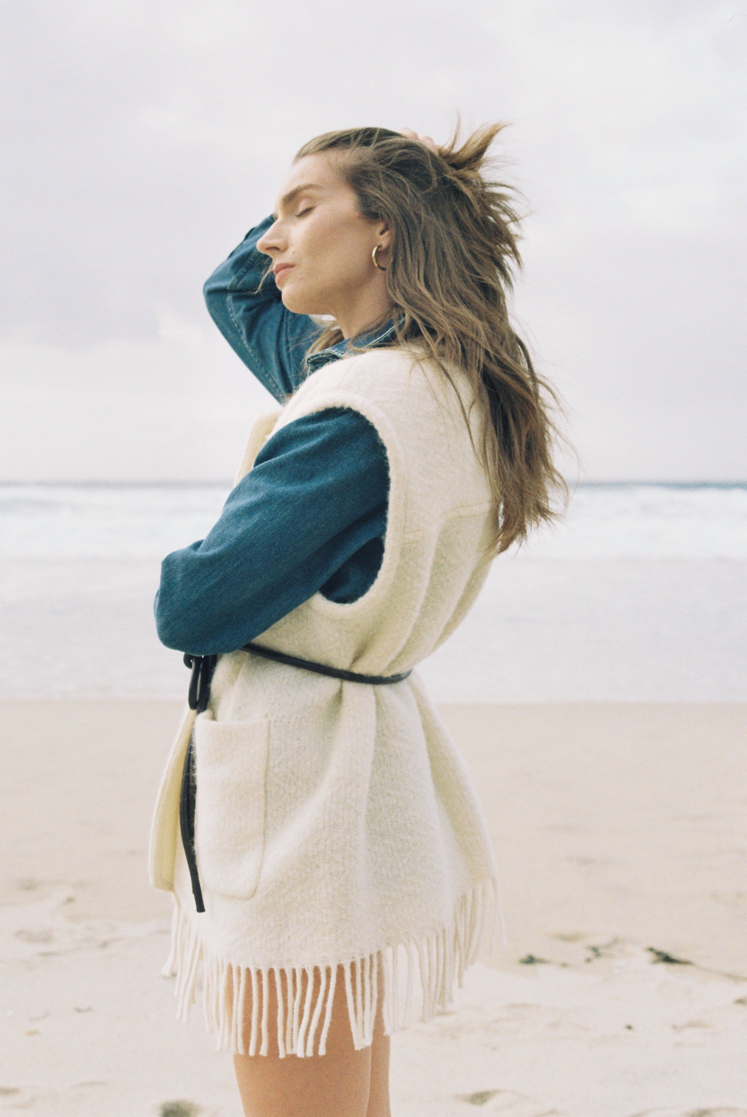 Cream Fringe Recycled Wool Gilet