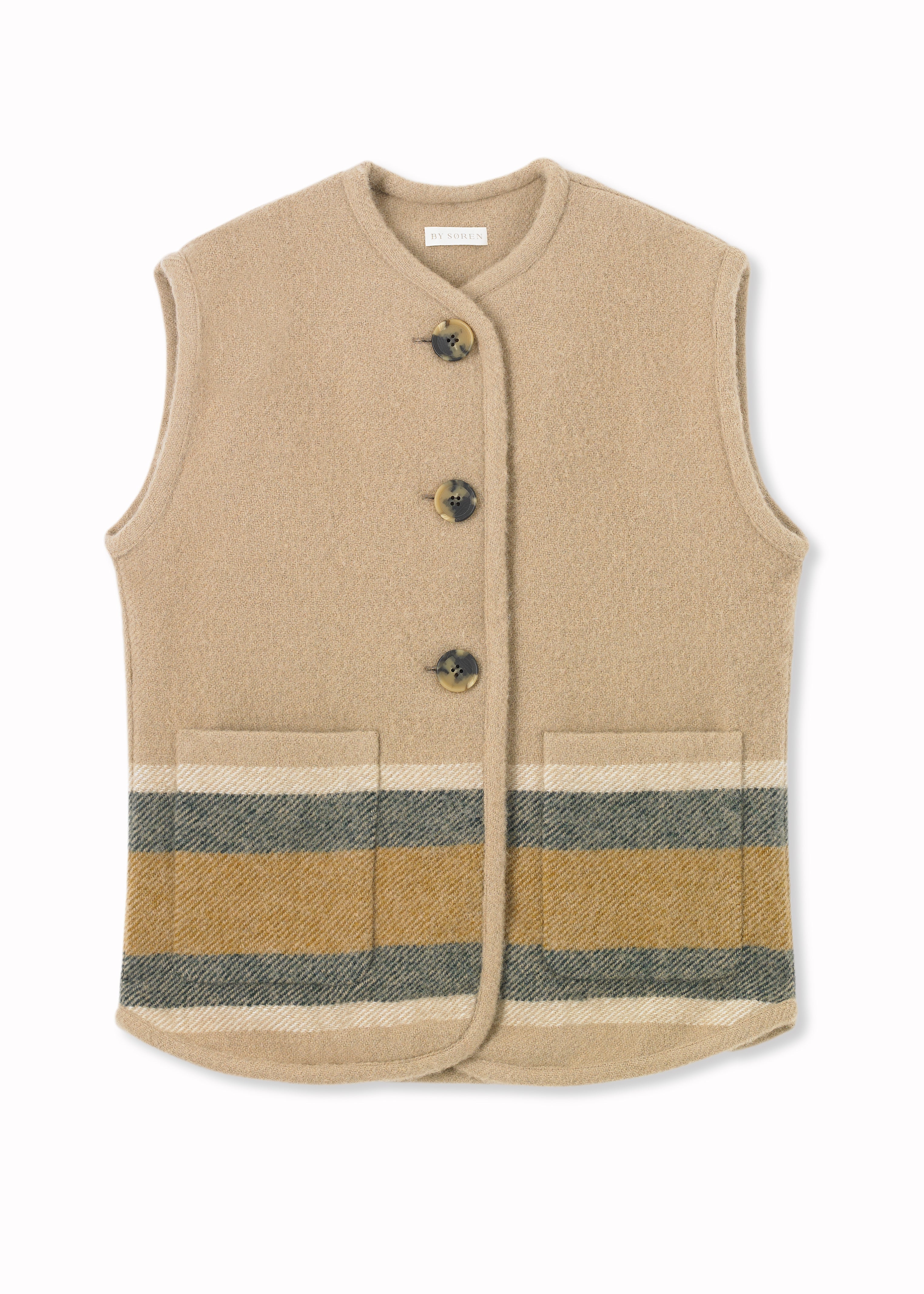 Beige Stripe Pure Wool Gilet