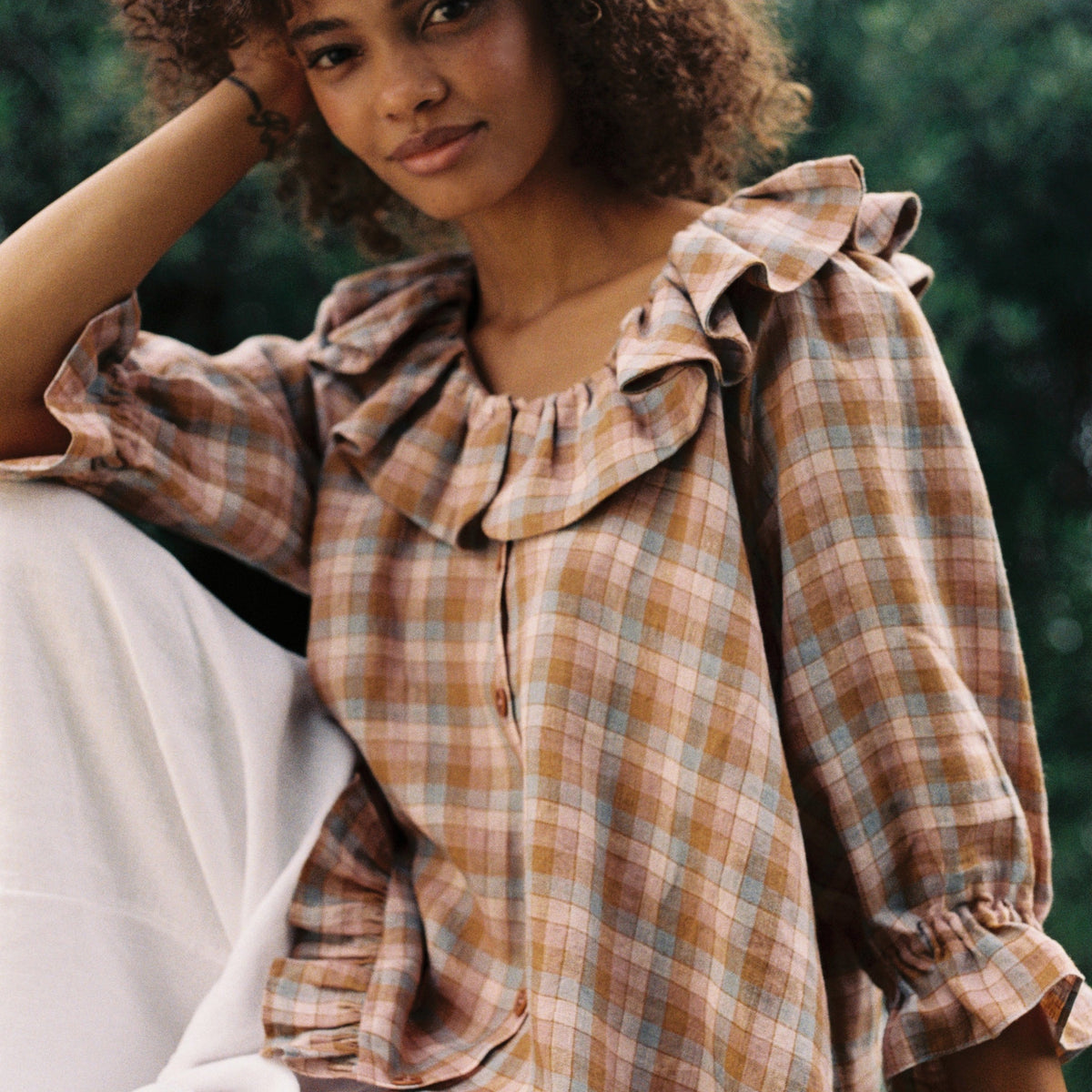 Lena Frill Blouse - Pink Check