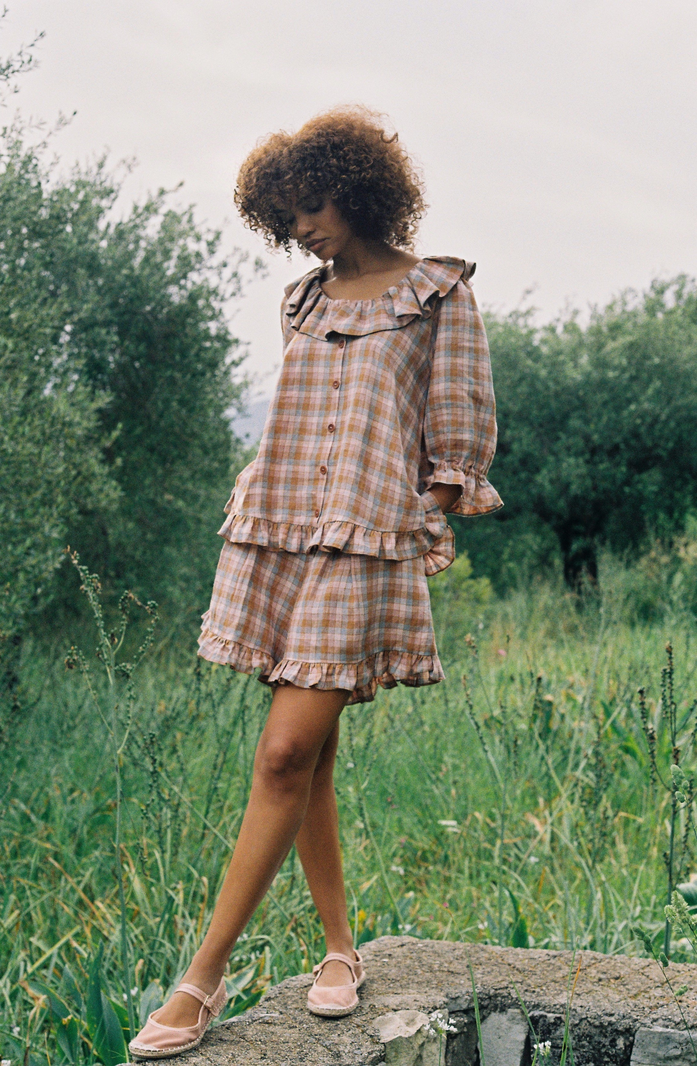 Lena Frill Blouse - Pink Check